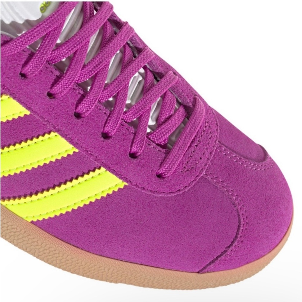 WMNS ADIDAS ORIGINALS GAZELLE PURPLE BURST NEON SOLAR YELLOW SHOES SNEAKERS - Picture 4 of 17